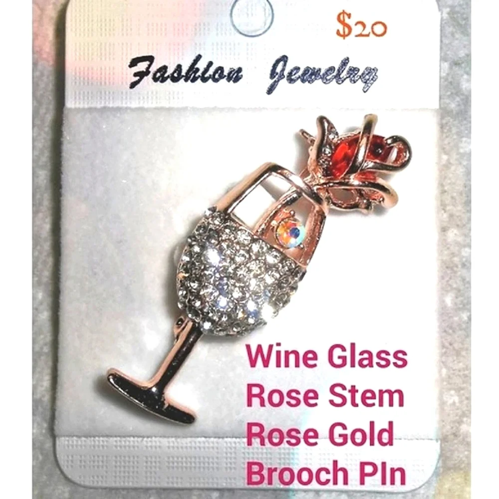 Rosegold Plated Austrian Crystal WineGlass Rose Stem Brooch